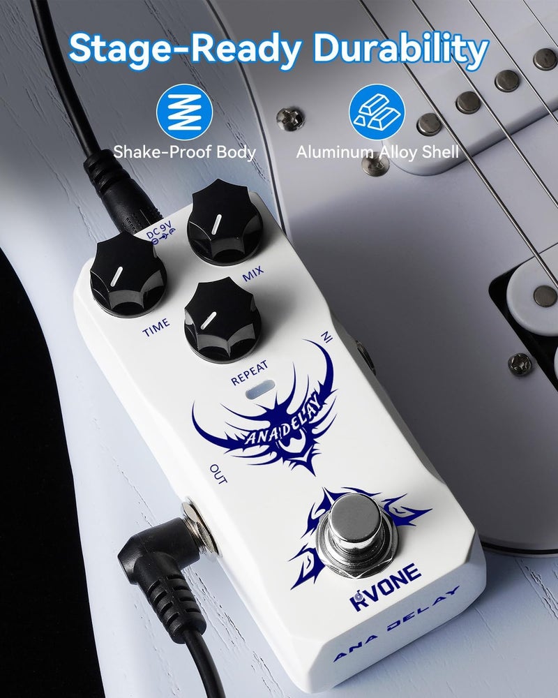 RVONE Analog Delay Guitar Pedal for Electric Guitar, Vintage-Style Guitar Effects Pedal with Warm Echo, Electric Guitar Pedal True Bypass & Durable Aluminum Metal Chassis - Image 3